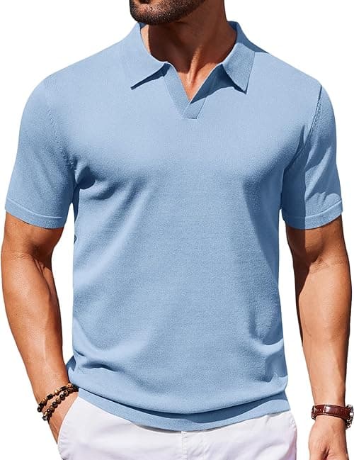 COOFANDY Men's V Neck Short Sleeve Stretch Knit Polo Shirt on Amazon.ae - Price Tracker