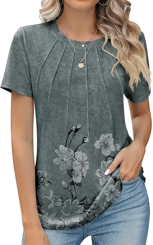 Kistore Womens Casual Crew Neck Short Sleeve Pleated Tops Blouses Fashion Clothes 2025 on Amazon.ae - Price Tracker