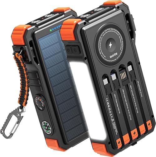 BLAVOR Solar Power Bank 20000mAh Built-in Cables, Wireless Charger for Apple Watch, 20W Fast Charging Battery Pack with USB C, Flashlight, Solar Charger for iPhone, iPad, iWatch, Samsung on Amazon.ae - Price Tracker