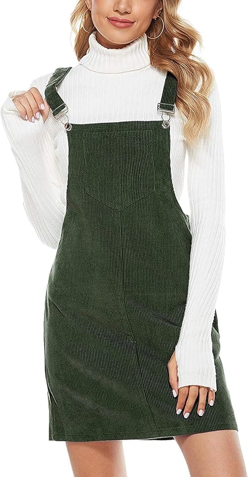 Yeokou Womens Casual Corduroy Bib Knee Length Overalls Pinafore Midi Dress Jumpsuit on Amazon.ae - Price Tracker
