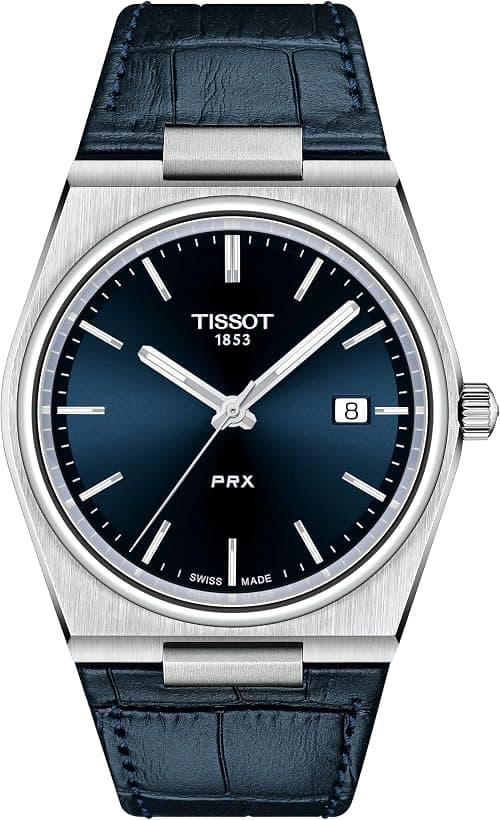 Tissot Mens PRX 316L Stainless Steel case Quartz Watch, Blue, Leather, 12 (T1374101604100), Blue, Quartz Watch على أمازون - دليلك لأفضل العروض