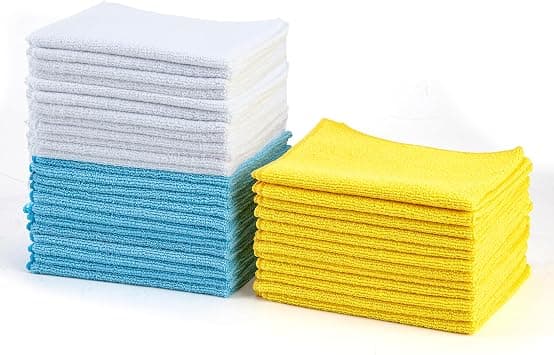 Amazon Basics Microfiber Cleaning Cloth, Non-Abrasive, Reusable and Washable, Pack of 36, Blue/White/Yellow, 40.6 x 30.4 cm - Amazon.sa Price Tracker