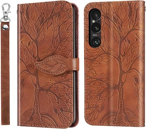 Phone Case for Sony Xperia 1 VI Magnetic Closure PU Leather Tree Embossed Pattern Protective Phone Case Cover with Card Slots for Sony Xperia 1 VI Brown على Amazon.ae - متتبع الأسعار