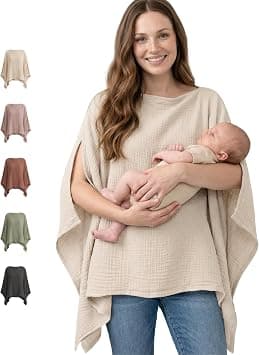 Konssy Muslin Nursing Cover for Breastfeeding, 360° Full Privacy Breathable 100% Cotton Breastfeeding Cover, Multi-use, Wheat, One size على Amazon.ae - متتبع الأسعار