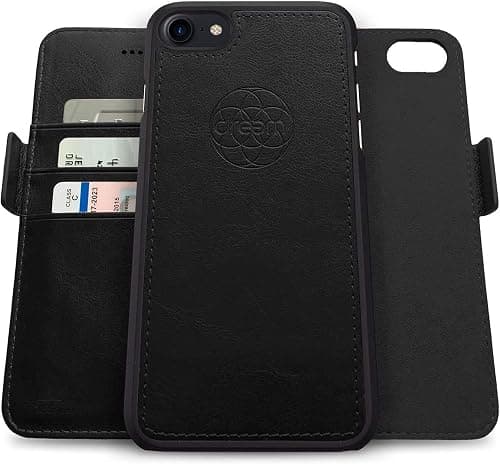 Dreem Fibonacci 2-in-1 Wallet Case for Apple iPhone SE 3 (2022), SE 2, & 8/7- Luxury Vegan Leather, Magnetic Detachable Shockproof Phone Case, RFID Card Protection, 2-Way Flip Stand - Black على Amazon.ae - متتبع الأسعار