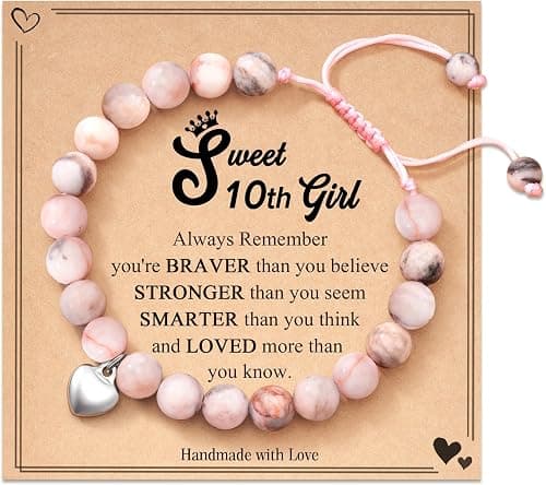 FYUKISS 12 Year Old Girl Gifts, Pink Zebra Natural Stone Bracelet with Sweet Heart Charm for Daughter/Granddaughter/Niece on Amazon - Best Deal Finder
