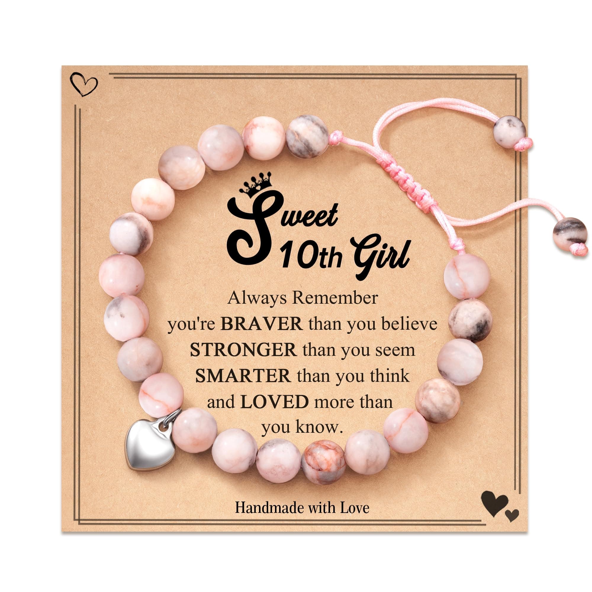 FYUKISS 12 Year Old Girl Gifts, Pink Zebra Natural Stone Bracelet with Sweet Heart Charm for Daughter/Granddaughter/Niece on Amazon.ae - Price Tracker