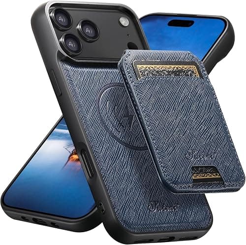 H18 Cross Grain Wallet Leather Magnetic Phone Case for iPhone 17 Pro (Blue) on Amazon.ae - Price Tracker