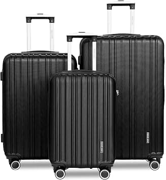 Parajohn Hardside Luggage, ABS Suitcase with 8 Spinner Wheels, Lightweight Travel Trolley for Men & Women (Black, Set of 3 (Cabin + Medium + Large)) على Amazon.ae - متتبع الأسعار