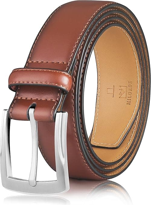 MILORDE Men's Genuine Leather Dress Belt, Handmade, 100% Cow Leather, Fashion & Classic Designs for Work Business and Casual on Amazon.ae - Price Tracker