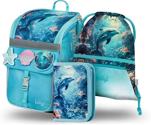 Baagl School Bag Boys Girls Set of 3 - Zippy School Bag for 1st Class - Primary School Satchel with Chest Strap - Ergonomic School Backpack, Dolphin, School bag set on Amazon.ae - Price Tracker