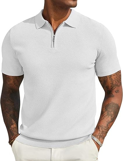 COOFANDY Mens Zipper Polo Shirts Short Sleeve Casual Knit Polo Shirts Lightweight Golf Shirt on Amazon.ae - Price Tracker
