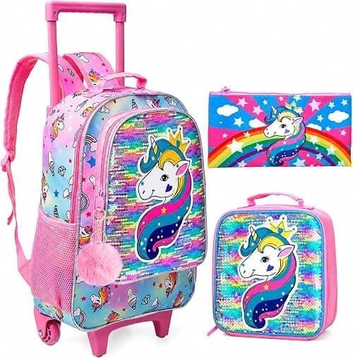 Rolling Backpack for Girls and Boys, Wheeled Kids Bookbag - Elementary Luggage School Bag on Amazon.ae - Price Tracker