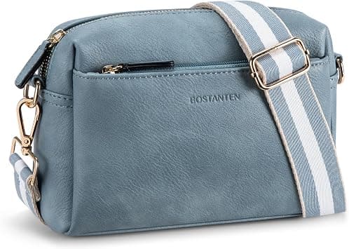 BOSTANTEN Small Crossbody Purse for Women Triple Zip Cell Phone Leather Handbag with Colored Shoulder Strap, Light Blue, S - Amazon.sa Price Tracker