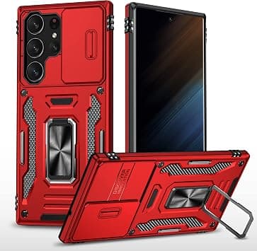 Slide Camera Cover for Samsung Galaxy S25 Ultra,Kickstand with Built-in 360° Rotate Magnetic Ring Stand Shockproof Protective Armor Cover,Red on Amazon.ae - Price Tracker