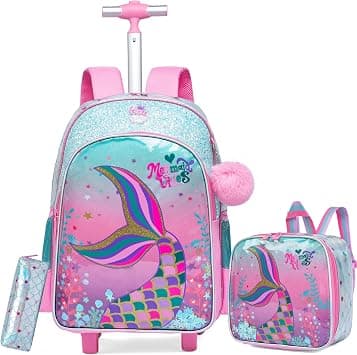 HTgroce 3 x Children's School Backpack Trolley Backpack with Wheels Adjustable Pull Rod for School Travel, D-Siren on Amazon.ae - Price Tracker