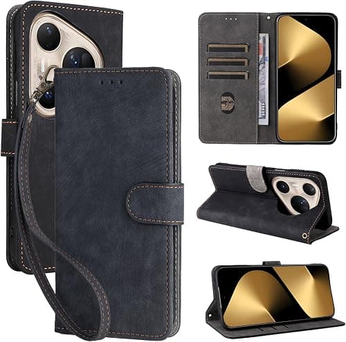 For Huawei Pura 80 Ultra Flip Cover with Hand Strap, PU Leather Full Body Protection Shockproof Flip Mobile Phone Case, RFID Anti-theft Brush Folio Wallet Case on Amazon.ae - Price Tracker