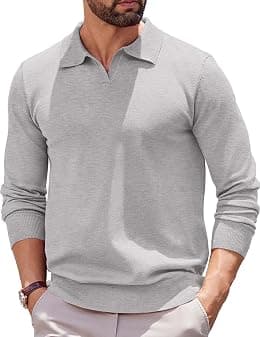 COOFANDY Long Sleeve Polo Shirts for Men Knit Polo Sweater Lightweight Ribbed Pullover Sweater - Amazon.ae Price Tracker