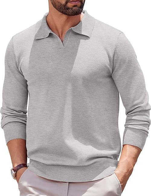 COOFANDY Long Sleeve Polo Shirts for Men Knit Polo Sweater Lightweight Ribbed Pullover Sweater on Amazon.ae - Price Tracker