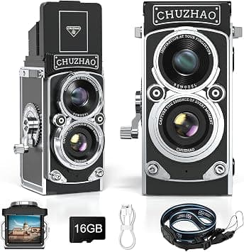 Mini Vintage Digital Camera, Autofocus retro dual-lens camera supports FHD 1080P 12MP with 16GB Card Black and White & Color Screen, Point and Shoot Digital Camera for Beginners Adults Teens Kids على Amazon.ae - متتبع الأسعار