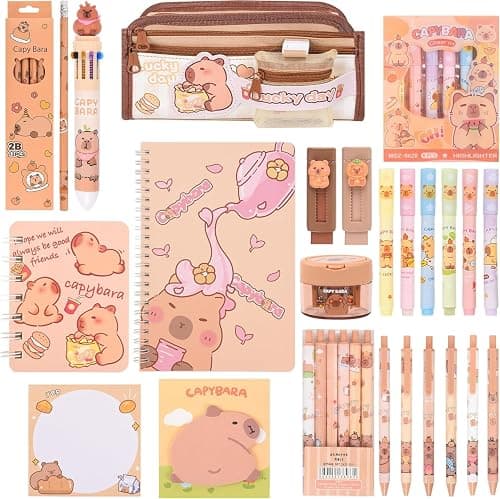Cute Capybara Back to School Stationery Set,Capybara Pencil Case with Compartments BallPoint Pen, Gel Pens, Pencils, Erasers, Pencil Sharpener, Notebooks, Sticky Notes for Office School Supplies on Amazon.ae - Price Tracker