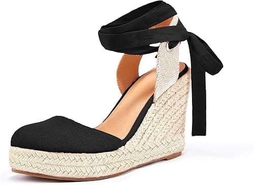 Women's Espadrille Wedge Sandals Closed Toe Lace Up Platform Ankle Wrap Summer Casual Shoes on Amazon.ae - Price Tracker