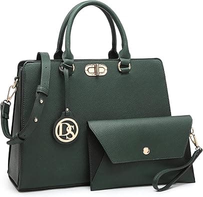 Dasein Women Handbags Fashion Satchel Purses Top Handle Tote Work Bags Shoulder Bags with Matching Clutch 2pcs Set, 1peppled Dark Green, Large on Amazon.ae - Price Tracker