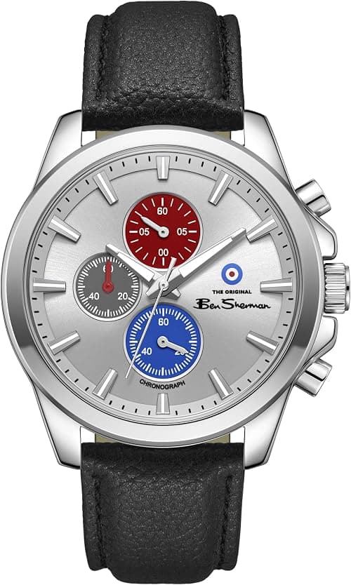 Ben Sherman Oxford Quartz Chronograph Watch for Men, 44mm, Stainless Steel Case with Genuine Leather Strap, Mineral Glass, 3 ATM Water Resistant, Premium Stylish Gift for Men على Amazon.ae - متتبع الأسعار