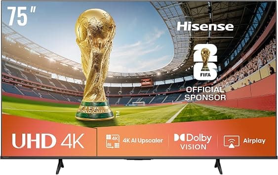 Hisense 75 Inch 4K UHD Smart TV 75E6Q,HDR 60Hz,Game Mode Plus,Voice control,Dolby Vision,DTS Virtual X,Filmmaker Mode,350 nits Typical brightness,8 Years OS Update - متتبع أسعار Amazon.sa