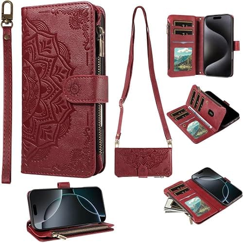 Zipper Crossbody Wallet Wristlet Phone Case for Motorola Moto G67/G77 5G,PU Leather Embossing Mandala Flower Magnetic 9 Card Holders Pocket Cover All-Round Shockproof Bumper على Amazon.ae - متتبع الأسعار