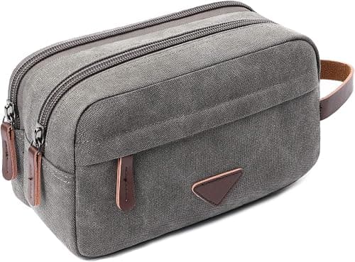 Mens Travel Toiletry Bag Canvas Leather Cosmetic Makeup Organizer Shaving Dopp Kits with Double Compartments on Amazon - Best Deal Finder