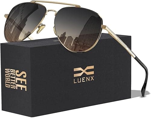 LUENX Aviator Sunglasses for Men Square Polarized Polygon Lens - UV 400 Protection with Accessories on Amazon.ae - Price Tracker
