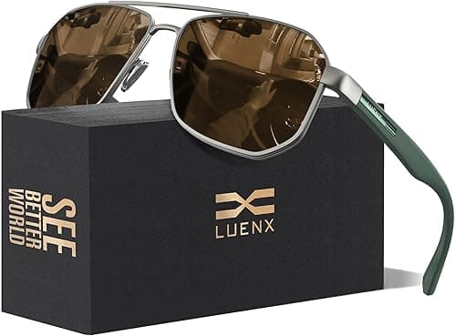 LUENX Aviator Sunglasses for Men Square Polarized Polygon Lens - UV 400 Protection with Accessories on Amazon.ae - Price Tracker