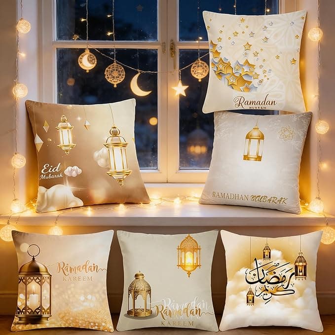 Yoawllty Ramadan Pillow Covers 6 Pcs Ramadan Decorations Eid Cushion Cover Moon Lantern Patterns Home Pillow Case for Sofa Bed Couch on Amazon.ae - Price Tracker