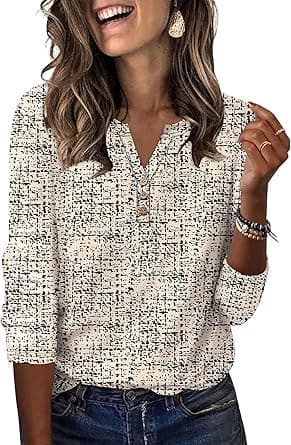 XIEERDUO 3/4 Length Sleeve Womens Tops Fashion Clothing V Neck T Shirts Dressy Blouses Business Casual Outfits Tunic Tops on Amazon.ae - Price Tracker