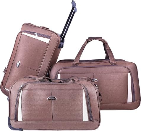 Para John ABRAJ 2 Wheel Duffle Bag, 3 Pc - Cabin Size Roller Travel Duffel Bag - Wheeled Trolley Holdall Duffle Carry Bag - Portable Weekend Overnight Travel Holdall Handbag-Coffee على Amazon.ae - متتبع الأسعار