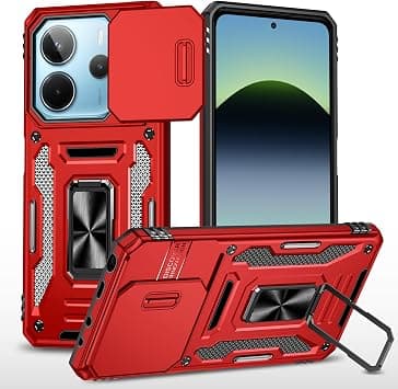 Slide Camera Cover for Xiaomi Redmi Note 14 4G/5G,Kickstand with Built-in 360° Rotate Magnetic Ring Stand Shockproof Protective Armor Cover,Red on Amazon.ae - Price Tracker