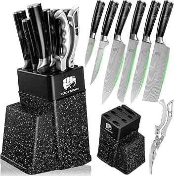FULLHI 8pcs block Knife Set,chef's Knves Set with Block and Sharpener, Kitchen Knife Set,Multi-colour Handle, Gifts for Men Women (Black Resin) on Amazon.ae - Price Tracker