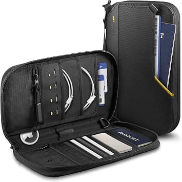 Spigen Life Passport Holder Pouch Wallet for Family, Travel Accessories Documents Organizer Card Cover with RFID Blocking, SIM Card Holder and Eject Pin, Wrist strap, up to 4 Passports - Black on Amazon - Best Deal Finder