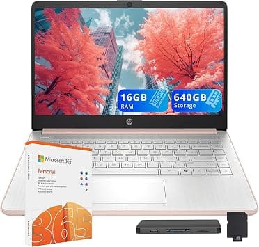 HP Stream 14" HD Laptop, Intel Processor N150, 16GB RAM, 640GB Storage(128GB UFS+512GB Docking Station Set), Intel Graphics, Webcam, Wi-Fi 6, 1 Year Office 365, Copilot, Fast Charge, Win 11, Gold - متتبع أسعار Amazon.sa