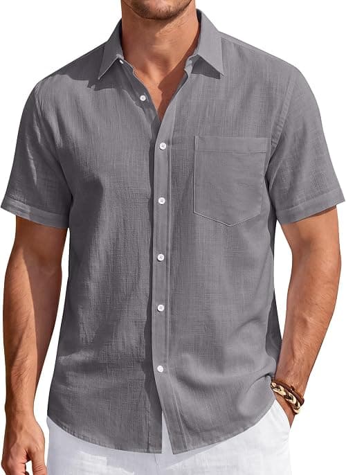J.VER Men's Cotton Linen Short Sleeve Shirts Casual Lightweight Button Down Shirt Beach Summer Tops with Pocket on Amazon.ae - Price Tracker