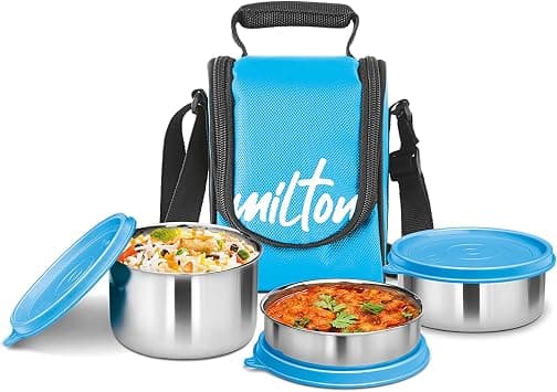 Milton Tasty 3 Stainless Steel Lunch Box, Set of 3, 200 ml, 320 ml, 500 ml, | Leak proof | Easy to carry | Stainless Steel | Odour Proof | Food Grade | Light Weight | Easy to Clean |Color May Vary على Amazon.ae - متتبع الأسعار