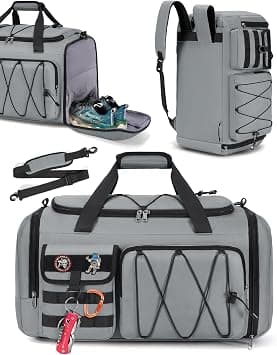 RAINSMORE Sports Gym Bag for Men Women, 45L Large Duffel Bag with Shoe Compartment and Wet Pocket, Water Resistant, 3-in-1 Travel Holdall Weekender, Gray, 45L, Classic on Amazon - Best Deal Finder