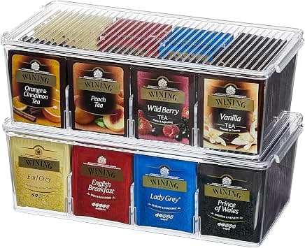 Lifewit 2 Pack 16 Compartment Tea Organizer, Stackable for Cabinet, Clear على Amazon.ae - متتبع الأسعار