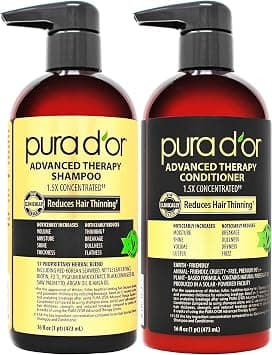 PURA D'OR Anti-Thinning Advanced Therapy Biotin Shampoo & Conditioner Hair Care Set, Clinically Proven, DHT Blocker Hair Thickening Products For Women & Men, Natural Daily Routine Shampoo, 16oz x 2 on Amazon.ae - Price Tracker