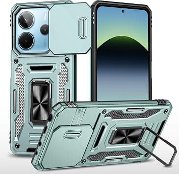 Slide Camera Cover for Xiaomi Redmi Note 14 4G/5G,Kickstand with Built-in 360° Rotate Magnetic Ring Stand Shockproof Protective Armor Cover,Green على Amazon.ae - متتبع الأسعار