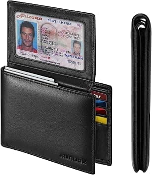 Genuine Leather Wallet for Men, Slim Rfid Blocking Bifold Mens Wallet, 12 Card Slots (2 ID windows) Card Holder Wallet with Gift Box, A-Classic Black, Minimalist على Amazon.ae - متتبع الأسعار