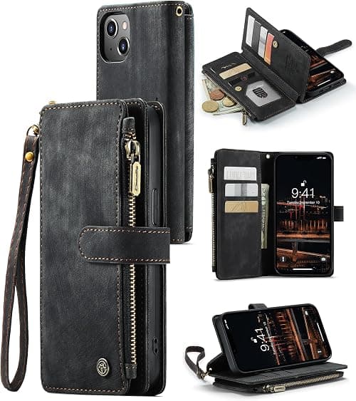 ELEPIK iPhone 15 Plus Case, Wallet Case with Card Holder, Kickstand, Wristlet, PU Leather, Black on Amazon.ae - Price Tracker