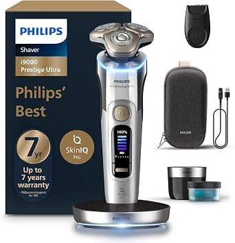 Philips i9000 Prestige Ultra Shaver XP9404/31 | Wet & dry | Ultimate close, comfortable shave | 5 modes | Quick clean system | Light-up charging stand | 60 min cordless | Travel case على Amazon.ae - متتبع الأسعار
