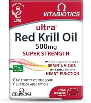 Vitabiotics Ultra Red Krill Oil Nutritional Supplement Capsule with Omega 3-9 Fatty Acids DHA EPA Astaxanthin for Heart Brain And Eye Vision Support from Antarctic Marine Phospholipids on Amazon - Best Deal Finder